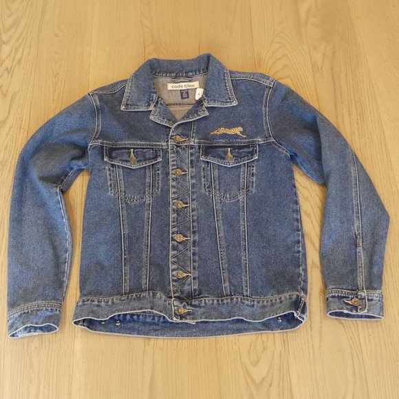 Code Bleu ASAP Mob Cozy Tape Leopard Blue Medium Denim Jacket - Picture 2 of 8